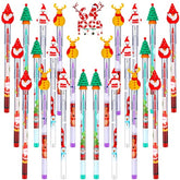 64 Pieces Christmas Pencils Multi-Point Stackable Push Pencils Christmas Plastic Decorated With Santa Xmas Tree Deer And Snowman For School Party Favor Supplies Children New Year Supplies