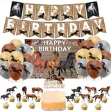 Horse Birthday Party Supplies Set With Horse Theme Happy Birthday Banner Balloon Cake Topper Cupcake Topper Background For Horse Party Decoration