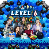 90Pcs Video Game Party Decorations For Boys Set Blue - 6Th Birthday Supplies - Video Game Backdrop, Balloons, Tablecloth, Gamer And 6 Foil Balloons