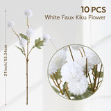 White Faux Kiku Flower,10 Stems Artificial Chrysanthemum Flowers With Eucalyptus, Fake Long Stem Mums Balls Arrangements, Dried Pompom Hydrangea For Vase, Centerpiece?Aesthetic Room Decoration