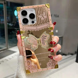 Auroicyy For Iphone 16 Pro Max Butterfly Stand Case, Glitter Bling Foldable Kickstand Woman Girly Mirror Back Golden Plated Shockproof Protective Elegant Cute Soft Cover For Iphone 16 Pro Max (Pink)