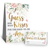 How Many Kisses Bridal Shower Party Game Kit(1 Standing Sign-50 Guessing Cards) Pink Floral Games And Favors For Guests, Bridal Shower Wedding Games Cards For Bride Groom Bachelorette Party Wedding Party Favor