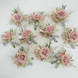 Wrist Corsage And Boutonniere Set Artificial Rose Flowers Accessories For Groom Bride Groomsmen Bridesmaids Wedding Party Prom Suit - Pink B 2 Pieces