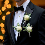 2Pcs Roses Boutonniere For Men Wedding, Groom Groomsman Artificial Rose Flowers With Pins For Wedding Anniversary Celebration, Prom, Party, Home Decoration Artificial Flowers, Decorations
