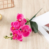5 Pcs 14.5" Orchids Artificial Flowers Real Touch Artificial Phalaenopsis Flowers With 2 Bundles Leaves Artificial Orchid Stems For Home Garden Vase Potted Decor (Red)