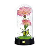 Carnation Flowers Gifts For Mom,Pink Artificial Carnation In Glass Dome With Led Light For Mother'S Day,Birthday,Christmas