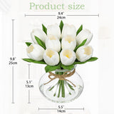 Tulips Artificial Flowers In Vase White Fake Flowers Centerpiece With Glass Vase With Faux Water Faux Tulip Bouquet Floral Arrangement For Table Home Office Decor Wedding Thanksgiving