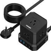 Surge Protector Power Strip 5 Outlets 4 USB Ports 2 USB C 10FT Flat Plug Extension Cord Black