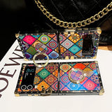 For Samsung Galaxy Z Flip 3 Case With Ring Stand Strap Lanyard Girls Women Cute Retro Flower Pattern Metal Reinforced Corners Shockproof Protective Cover - Mandala