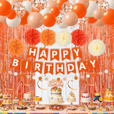 Orange Birthday Decorations Orange White Happy Birthday Banner Balloons Hanging Swirls Fringe Curtain Backdrop For Fall Autumn Harvest Thanksgiving Halloween Party Supplies
