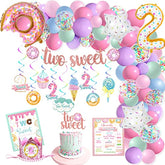 Two Sweet Birthday Party Decorations Donut Theme 2nd Birthday Girl Banner Cake Topper