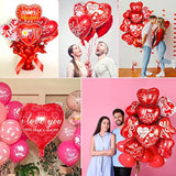 36 Pieces Heart Balloons, Happy Red Valentines Day Balloons, I Love You Foil Mylar Balloon For Special Night Party Decorations