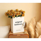 12 Pcs Artificial Flowers Gold Roses Fake Silk Flower Long Stem Artificial Roses For Home Wendding Bathroom Party Decorations (Gold)