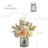 Silk Rose Flowers In Vase, Artificial Flowers Arrangement With Glass Vase Faux Hydrangea Rose For Decoration Table Centerpiece (Hydrangea Rose)
