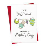 Funny Best Friend First Mother’S Day Card - Cute Happy 1St For Friends Bestie Sister Mom To Be Card Gift With Envelope