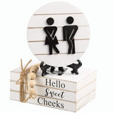 Farmhouse Funny Bathroom Signs - 3D Round Shiplap Signs And Book Stack - Hello Sweet Cheeks - Rustic Decor For Restroom Shelf