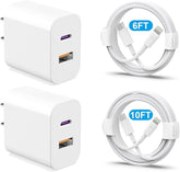 2 Pack 20W Dual Port USB C Fast Charger with 6FT and 10FT Lightning Charging Cables for iPhone 14 13 12
