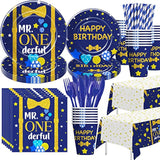 194PCS Mr. Onederful 1st Birthday Tableware Set β Plates, Cups, Napkins for 24