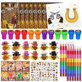 72 Pcs Western Cowboy Party Favors, Wild West Coloring Books, Stickers, Tattoos, Stampers, Rubber Ducks, Rainbow Pencils, Barn Party Supplies, Birthday Goodie Bag Fillers, Prize Bulk Set