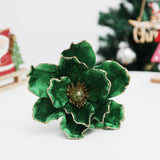 6Pack Christmas Party Magnolia Flowers For Tree Glitter Christmas Green Magnolia Flowers With Stems Christmas Tree Floral Ornaments Artificial Poinsettia Flowers For Xmas Tree Holiday Home Decorations