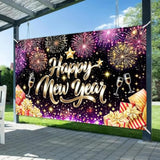Happy New Year Backdrop 71x43in Gold Glitter Fireworks Party Banner
