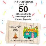 50 Pack Camping Theme Scratch Off Game, Campervan Roaring Campfire Scratch Card For Baby Shower Birthday Party Lottery Group Camping Games Enterprises Activity, Baby Shower Idea