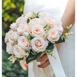 Wedding Bouquets For Bride Bridesmaid Bouquet Champagne Artificial Roses For Wedding Church Home Decoration, Gifts