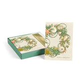 Masterpiece Shell Wreath Christmas Cards / 16 Boxed Holiday Vacation Cards Set With Coordinating Gold Foil Lined White Envelopes / 5 5/8" X 7 7/8" Folded Winter Greeting Cards With Gold Foil And
