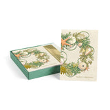 Masterpiece Shell Wreath Christmas Cards / 16 Boxed Holiday Vacation Cards Set With Coordinating Gold Foil Lined White Envelopes / 5 5/8" X 7 7/8" Folded Winter Greeting Cards With Gold Foil And