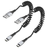 2 Pack 3FT Retractable USB A to USB C Coiled Car Charging Cable 3A for CarPlay Android Auto
