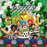 206Pcs 2026 World Soccer Cup soccer party Merchandise, Party Supplies Soccor party decorations - Banner, Hanging Swirl, Table cloth, Paper streamer, Cake topper, Balloon, Tableware