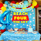 Reach Four The Sky Birthday Decorations Cartoon Story Birthday Party Decorations 4Th Bday Balloon Garland Arch Backdrop For Boy
