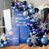 125pcs Space Balloon Garland Kit - Chrome Blue Purple Silver Balloons & Cones