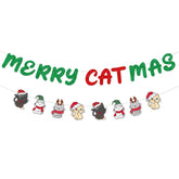 Glittery Merry Catmas Banner With Christmas Cat Patterns Green Red Meowy Christmas Fireplace Wall Garland Cat Themed Merry Xmas Holiday Party Decorations