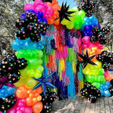 175Pcs Neon Balloons Arch Garland Kit, Glow In The Dark Balloons (Rainbow Star Dot) For Back To 80S 90S Disco Birthday Party Decorations, Fiesta, Let'S Glow Party, Rock Roll Party Supplies