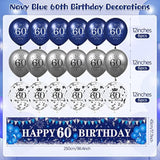 Navy Blue Silver Happy 60Th Birthday Yard Banner, Blue 60Th Birthday Balloons For Anniversary Party Decorations