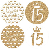 White And Gold Quinceañera Party Favor Labels, Mis Quince Años Sweet 15 Birthday Party - 40 Count
