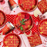 Valentine'S Day Party Supplies Tableware Set Red Heart Love Paper Plates Napkins Cups Tablecloth Banner For Valentine'S Day Party Decorations, Serves 24