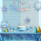 Silver Blue Snowflake Fringe Curtain -3.2ft x 6.5ft - 2 Pack