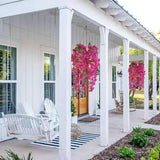 Pack Of 2Pcs - Artificial Bougainvillea Hanging Flowers Faux Silk Flower Full Blooms Floral Vines For Indoor Outdoor Home Garden Porch Eave Wedding Wall Décor (Pink)
