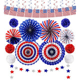 26Pcs 4Th Of July Decorations Patriotic Decor Usa Flag String Red White Blue Paper Fans Star Streamer Pom Poms Hanging Swirls For Memorial Day,Fourth Of July,Armed Forces Day,Flag Day