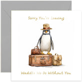 Old English Co. Sorry You'Re Leaving Card For Him Her - Penguin Hat And Suitcase Retirement Card For Work Colleague - Fun Good Luck Retirement Pension Card For Colleague | Blank Inside With Envelope