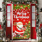 Christmas Door Cover Decorations Merry Christmas Santa Claus Door Banner Red Xmas Hanging Banner For Winter Holiday Christmas Party Decorations Outdoor Indoor