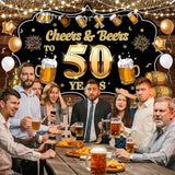 Cheers & Beers To 50 Years Backdrop Banner Black And Gold Happy 50Th Birthday Decorations 50Th Anniversary Banner Beer Whiskey 50 Year Old Birthday Banner For Men Women 70.8 X 43.3 Inch