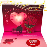 Pop Up Valentines Day Card Plays "Unchained Melody" - 3D Romantic Couple Scene With Roses & Glowing Heart Sunset - Musical Keepsake Gift For Your Sweetheart With Lights & Music (Cute Couple)