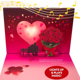 Pop Up Valentines Day Card Plays "Unchained Melody" - 3D Romantic Couple Scene With Roses & Glowing Heart Sunset - Musical Keepsake Gift For Your Sweetheart With Lights & Music (Cute Couple)