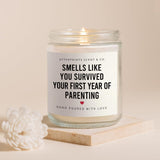 Funny New Parents Gifts For Couples, First Year Of Parenting Candle, 1St Birthday Gift For Parents, New Mom And Dad Gifts On Babys First Birthday, Lavender Scented Candles 7Oz