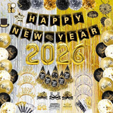 60pc Gold & Black 2026 New Year Party Kit Balloons, Hats & Photo Props