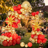 146Pcs Red And Gold Balloon Garland Arch Kit, Red Gold Balloons With Gold Exploding Star Foil Balloons For Graduation, Valentine'S Day, Wedding, Anniversary, Engagement, Birthday Party Decorations