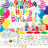 Happy Birthday Decorations- 170Pcs Birthday Party Supplies Kit With Colorful Honeycomb Centerpieces For Tables, Banner, Backdrop Cloth, Disposable Tableware Kit For Boys Girls, Serves 20